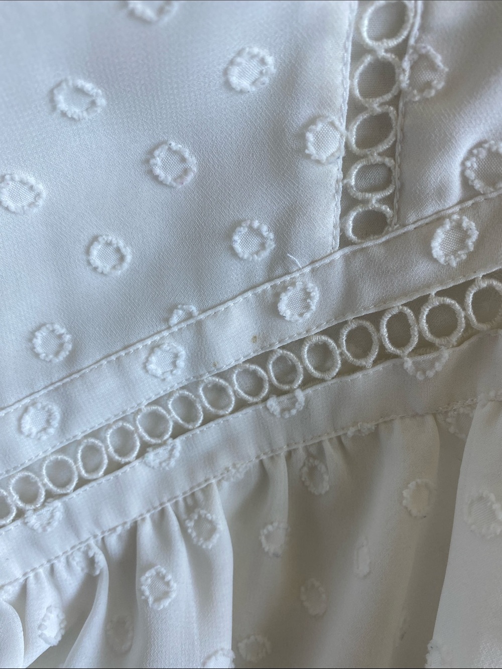 LOFT White Swiss Dot Peasant Blouse with Lace Trim - Picture 4 of 4